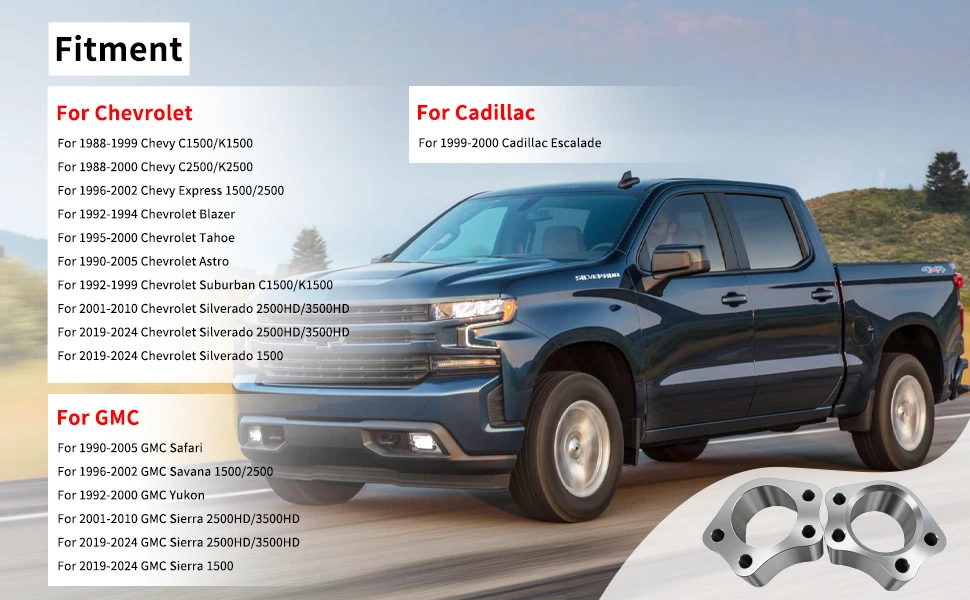 ZNZNZZ UCA Leveling Kit – fitment chart: Chevrolet, GMC, Cadillac 1988–2024